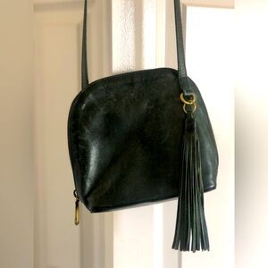 Hunter green crossbody bag with fringe tassle